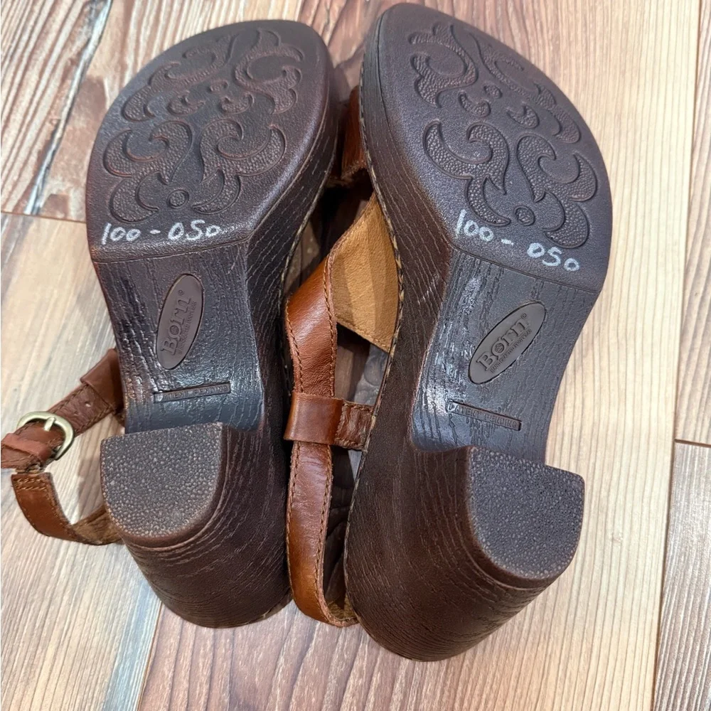 Born 10 Women's Brown Leather Slingback Sandal Heel